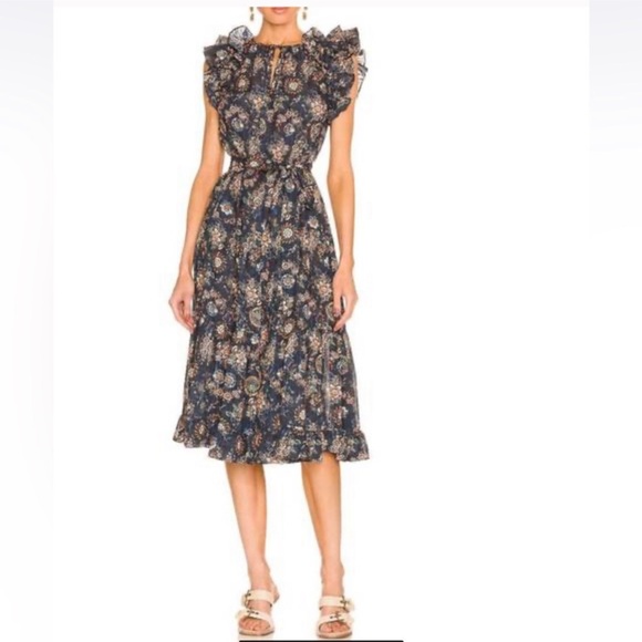 ULLA JOHNSON Virginia Midi Dress in Twilight Sz 6 - Picture 2 of 6